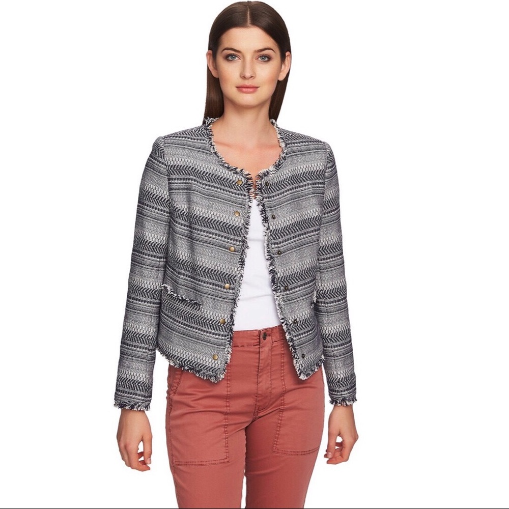 1.State Women’s Rustic Fringe Tweed Jacket Blazer - Picture 5 of 6